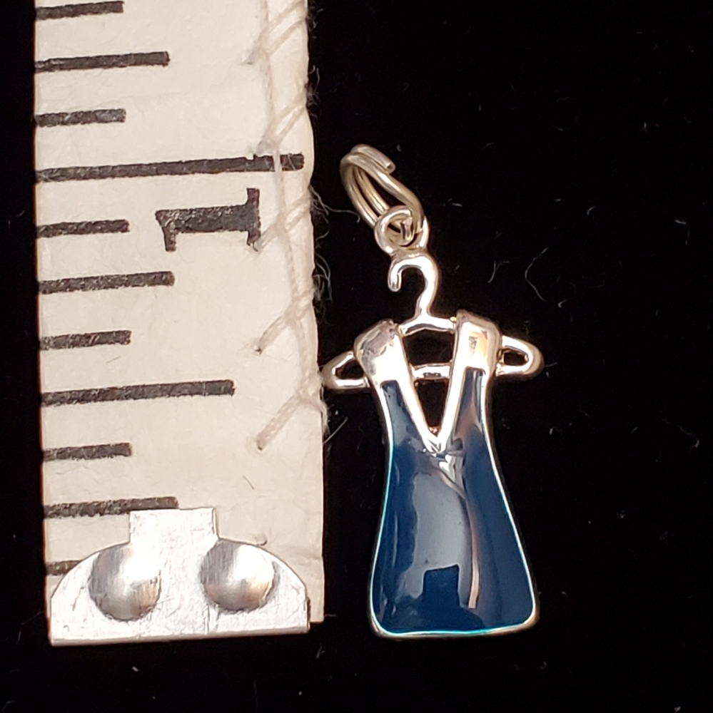 NWOT Sterling Silver Dress on Hanger Charm, Navy Blue Color
